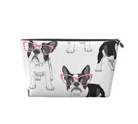 Frenchie Negro Bulldog Francés Dibujos Animados Gafas Rosas Perro Blanco, Bolsa de artículos de tocador Bolsa de Maquillaje Bolsa de cosméticos Bolsa de artículos de tocador de Viaje portátil