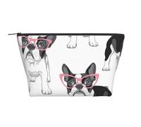 Frenchie Negro Bulldog Francés Dibujos Animados Gafas Rosas Perro Blanco, Bolsa de artículos de tocador Bolsa de Maquillaje Bolsa de cosméticos Bolsa de artículos de tocador de Viaje portátil