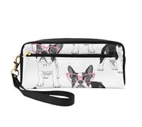 Frenchie Negro Bulldog Francés Dibujos Animados Gafas Rosas Perro Blanco, Bolsa de Maquillaje Bolsa de cosméticos Bolsa de Aseo de Viaje portátil Estuche de Cuero para Mujeres y niñas