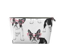 Frenchie Negro Bulldog Francés Dibujos Animados Gafas Rosas Perro Blanco, Bolsa de Maquillaje Bolsa de cosméticos Bolsa de artículos de tocador de Viaje portátil Bolsa de artículos de tocador
