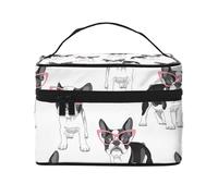 Frenchie Negro Bulldog Francés Dibujos Animados Gafas Rosas Perro Blanco, Bolsa de Maquillaje Bolsa de cosméticos Bolsa de Aseo de Viaje portátil Estuche para lápices