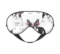 Frenchie Negro Bulldog Francés Dibujos Animados Gafas Rosas Perro Blanco, Cubreojos completos Antifaz bloqueador de luz Antifaz para dormir Antifaz suave con los ojos vendados Noche