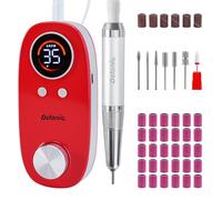 Frenie - Lijadora de uñas con motor sin núcleo profesional 35000 rpm, inalámbrico recargable 5000 mAh con pausa Bonton para manicura pedicura, incl. 7 puntas y 36 bandas abrasivas, color rojo