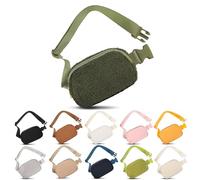 Frenou Mini bolsa de cinturón de forro polar con correa ajustable, bolsa de cintura pequeña Sherpa para entrenamiento, correr, viajar, senderismo, Caqui Verde