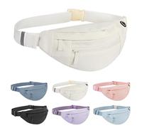 Frenou Riñonera cruzada para mujer y hombre, con correa ajustable para viajes y correr, Blanco cremoso grande, L, 4 cremalleras grandes