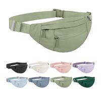 Frenou Riñonera cruzada para mujer y hombre, con correa ajustable para viajes y correr, Grande verde caqui oscuro, L, 4 cremalleras grandes