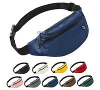 Frenou Riñonera de moda para mujeres y hombres, con correa ajustable para viajes, correr, Azul, 118 centimeters, Riñonera con 4 cremalleras