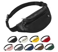 Frenou Riñonera de moda para mujeres y hombres, con correa ajustable para viajes, correr, Negro -, L, Riñonera con 4 cremalleras