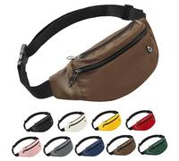 Frenou Riñonera de moda para mujeres y hombres, con correa ajustable para viajes, correr, senderismo, caminar, Marrón, 118 centimeters, Riñonera con 4 cremalleras