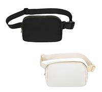 Frenou Riñonera de moda para mujeres y hombres, con correa ajustable para viajes, correr, senderismo, caminar, negro beige (Black+beige), L, Paquete de 2 riñoneras