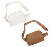 Frenou Riñonera de moda para mujeres y hombres, con correa ajustable para viajes, correr, senderismo, caminar, marrón, beige, (Beige+Brown), Paquete de 2 riñoneras