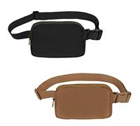 Frenou Riñonera de moda para mujeres y hombres, con correa ajustable para viajes, correr, senderismo, caminar, Negro+marrón, 20 x 8 inches, Paquete de 2 riñoneras