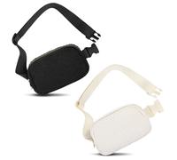Frenou Riñonera de moda para mujeres y hombres, con correa ajustable para viajes, correr, senderismo, caminar, Riñonera de forro polar negro y beige, 109,22 cm, 2 paquetes de riñonera de forro polar