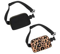 Frenou Riñonera de moda para mujeres y hombres, con correa ajustable para viajes, correr, senderismo, caminar, Negro y amarillo leopardo, Talla única, Paquete de 2 riñoneras