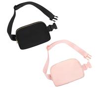 Frenou Riñonera de moda para mujeres y hombres, con correa ajustable para viajes, correr, senderismo, caminar, Negro y rosa claro, 130 cm, Paquete de 2 riñoneras