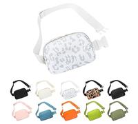 Frenou Riñonera de moda para mujeres y hombres, con correa ajustable para viajes, correr, senderismo, caminar, leopardo blanco, 20 cm, 1 riñonera
