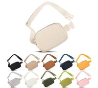 Frenou Riñonera de moda para mujeres y hombres, con correa ajustable para viajes, correr, senderismo, caminar, Riñonera de forro polar, color caqui, 2 x 8 x 5 inches, 1 riñonera de forro polar