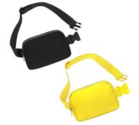 Frenou Riñonera de moda para mujeres y hombres, con correa ajustable para viajes, correr, senderismo, caminar, negro+amarillo, L, Paquete de 2 riñoneras
