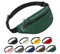 Frenou Riñonera de moda para mujeres y hombres, con correa ajustable para viajes, correr, Verde, [APPROXIMATE: Medium or Large], Riñonera con 4 cremalleras