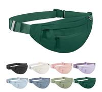 Frenou Riñonera grande con 4 bolsillos con cremallera, para mujeres y hombres, riñonera cruzada con correa ajustable para viajes, correr, senderismo, caminar, entrenamiento, color verde oscuro