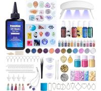 Frenshion 150pcs Kit de resina con 100g de resina UV dura de baja viscosidad,Pigmento, Accesorios Kit de arranque para la fabricación de joyería,Recubrimiento de fundición con lámpara