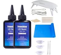 Frenshion Lámpara ultravioleta + fórmula actualizada 200g resina ultravioleta dura de baja viscosidad + almohadilla + herramienta, kit de entrada de resina ultravioleta para joyería