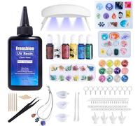 Frenshion Lámpara ultravioleta + traje de resina 126pcs, que contiene 100 g de resina ultravioleta dura de baja viscosidad, pigmentos, accesorios de resina y joyas para hacer un traje de entrada