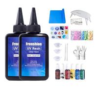 Frenshion Resina ultravioleta, fórmula actualizada 200g resina ultravioleta de curado rápido de baja viscosidad + pigmento + molde + lentejuelas + almohadillas + herramientas + guantes de joyería
