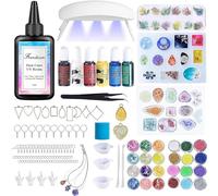 Frenshion Traje de resina ultravioleta con lámpara de 100g, traje de fabricación de joyas de resina 141pcs, pigmentos de color, accesorios de resina, traje de entrada de resina ultravioleta