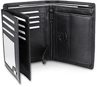 Frentree® Cartera de piel de napa para hombre con protección RFID, 15 ranuras para tarjetas, estilo vertical, color negro, Negro , talla única, Retrato