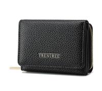 Frentree Cartera para mujer con cremallera, 8 ranuras para tarjetas, billetera compacta con compartimento para documentos, elegante y adecuado para el día a día, Negro , Casual
