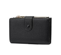 Frentree Cartera para mujer con protección RFID, aspecto de piel auténtica, gran compartimento para monedas, cartera con cremallera, botón de presión, incluye caja de regalo, Negro , Casual