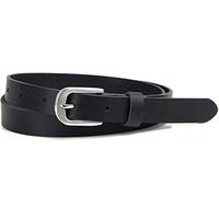 Frentree Cinturón de Piel Auténtica Fabricado en Alemania, Cinturón Estrecho de 2 cm para Mujer, Color Negro, Talla de Cintura 90 cm = Largo Total 105 cm