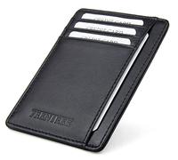 Frentree® Tarjetero Hecho de 100% Piel auténtica, Muy Plano y Ahorra Espacio, para hasta 10 Tarjetas de crédito, con protección RFID y Compartimento de Acceso rápido, Negro y Negro