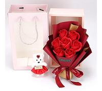 Frequency Ramo de 7 Rosas Rojas Bouquet Flor Artificial Jabón de Rosa para Decoración del Hogar, Boda, Perfumado, Ecológico