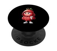 Fresa adorable estilo cartoon con café en la mano PopSockets PopGrip Adhesivo