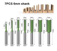 Fresa de broca recta de doble flauta, vástago único de 7 Uds., 1/4 '', 6mm, for madera, enrutador de carburo de tungsteno de 6MM, juego de herramientas for carpintería(7Pcs 6mm)