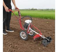 Fresa de jardín gasolina 63 CC, 4 CV, 4 tiempos, motoazada de gasolina con ruedas, profundidad de cultivo de 10 cm, arrancador de cuerda de 240 rpm, azada de suelo, cultivador, fresadora de suelo de