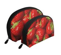 Fresa Dibujo, Bolsa de Maquillaje de Concha, Monedero pequeño para Mujer, Bolsa de artículos de tocador, Bolsa de cosméticos, 2 Piezas