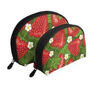 Fresa y Flor, Bolsa de Maquillaje de Concha, Monedero pequeño para Mujer, Bolsa de artículos de tocador, Bolsa de cosméticos, 2 Piezas