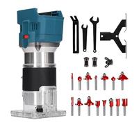 Fresadora de bordes profesional con batería, Fresadora de mano de bordes de madera, 800 W y 15 piezas de carburo de 6,35 mm (para Makita 18 V, motor sin escobillas, entrega sin batería ni cargador)