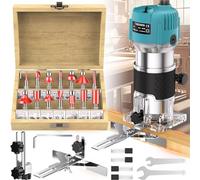 Fresadora de madera, fresadora de cantos con una mano, fresadora multifunción de madera, 30000 R/MIN 800 W + 15 piezas de carburo de 6,35 mm