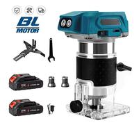 Fresadora de madera sin escobillas, recortadora eléctrica manual, herramienta de carpintería para trabajar la madera, compatible con batería Makita de 18V With 2×Battery