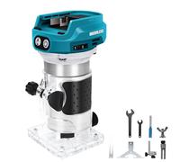 Fresadora inalámbrica compatible con Makita 18 V batería (sin batería), recortadora de madera sin escobillas de 1300 W con 6 velocidades, guía recta, rueda guía, fresa y 2 llaves