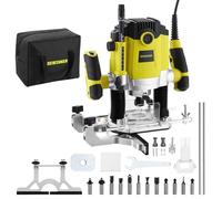 Fresadora Para Madera 1800 W 10000-26000 RPM, DEWINNER Rebajadora Eléctrica con Juego de 12 fresas,7 Velocidades,3 Alicates de 6,8,12 mm,Ajuste de la Profundidad de Fresado, Bolsa de Lona