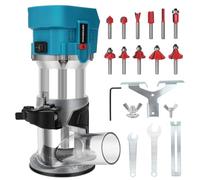Fresadora Recortadora sin Cable para Makita 18V sin Escobillas, Fresadora de Una Mano con 6 Velocidades Variables, Pinzas 1/4”, 6 mm Y 8 mm, 700W +12 Juego de Fresas (sin Batería)