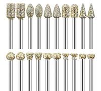 Fresas Diamante, 20Pcs Con Vástago de 1/8 Pulgadas, Juego de Brocas de Diamante de Grano 60 para herramientas rotativas - Molienda/Pulido/Grabado