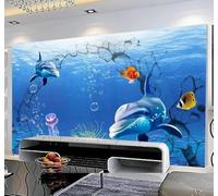 Fresco Azul Mundo Submarino Ballenas Paisaje Marino Papel Pintado 3D Seda De Lujo Pared Estudio Comedor Sofa Dormitorio Madera Salon Tv Decorativo-400cm×280cm