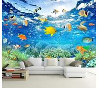 Fresco Azul Mundo Submarino Bancos De Peces Corales 3D Papel Pintado Lujo Casa Sala Decoración Estar Comedor Sofá Dormitorio TV Fondo de Pared-400cm×280cm