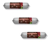 FRESCO Barf Salchichas Complete Menú de ternera con zanahorias, peras y mejillones de labios verdes, 3 unidades de 400 g, alimento completo para perros, alto contenido en proteínas, sin aditivos
